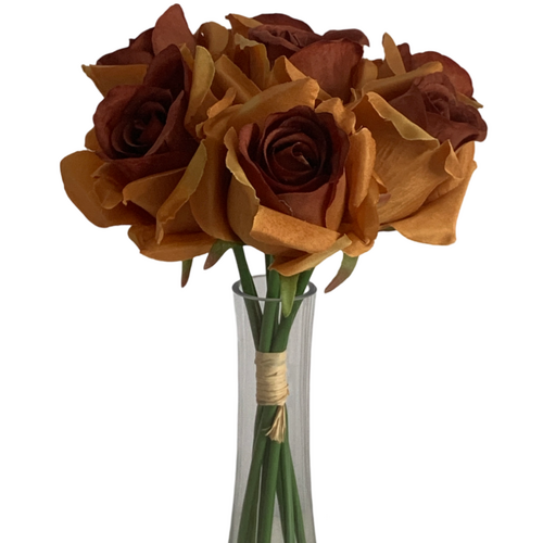 Large View Chocolate/Autumn Orange 7 Head Rose Bouquet