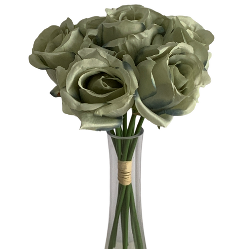 Large View Soft Green 7 Head Rose Bouquet