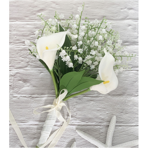 Large View White Long Stem Handtied Calle Lily & Lily of the Valley Bouquet