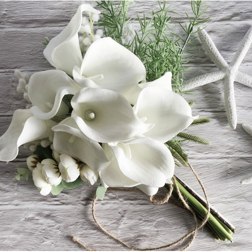 Large View White Handtied Real Touch Calle Bouquet