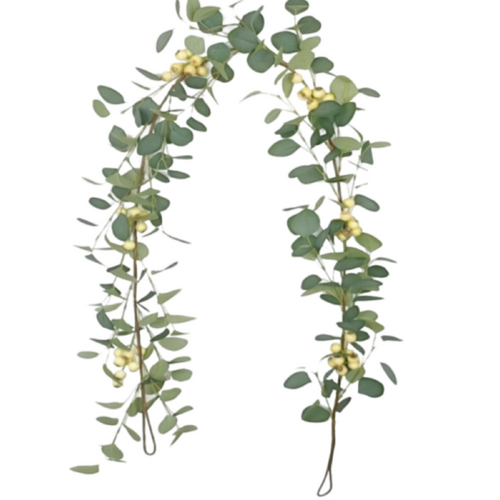 Large View 1.8m Silver Dollar & Cream Berry Native Eucalyptus Garland (Cinerea)