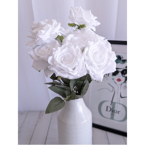 Large View 47cm - White 9 Head Rose Bush