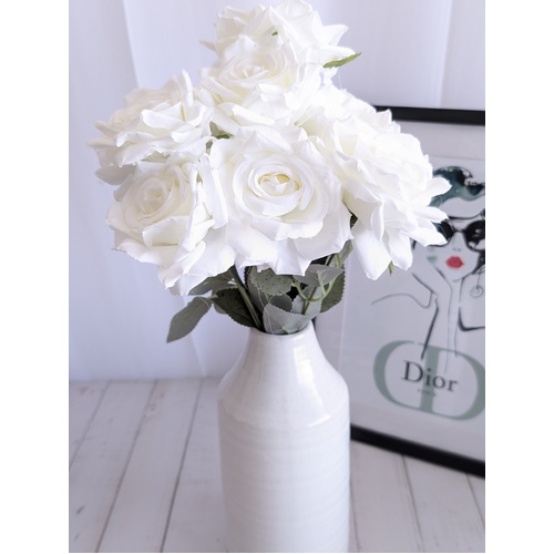 Large View 47cm - White/Cream 9 Head Rose Bush