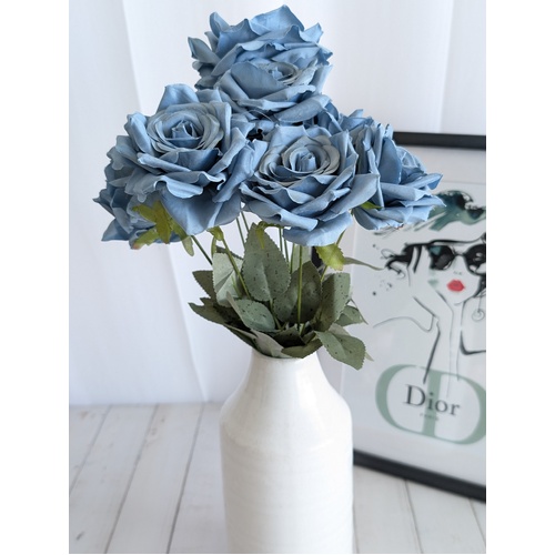 Large View 47cm - Dusty Blue 9 Head Rose Bush