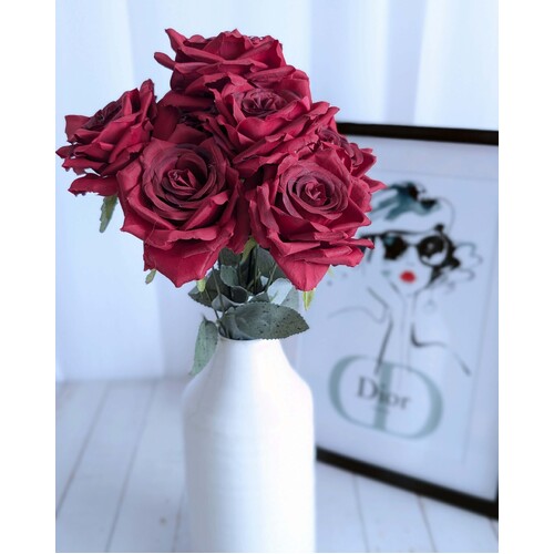 Large View 47cm - Burgundy 9 Head Rose Bush