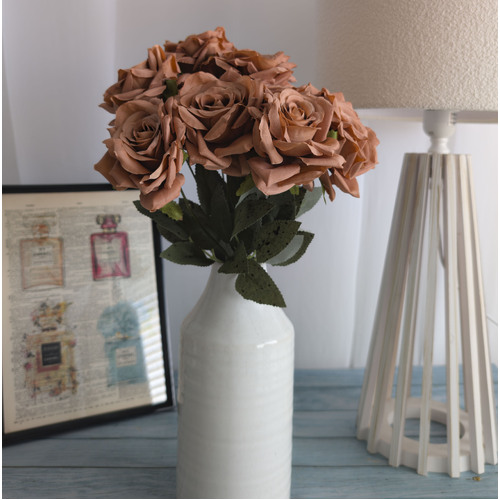 Large View 47cm - Earthy Coffee 9 Head Rose Bush