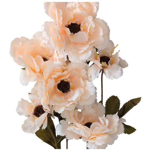 Large View 6 Head Peony 80cm Floral Stem - Soft Peach