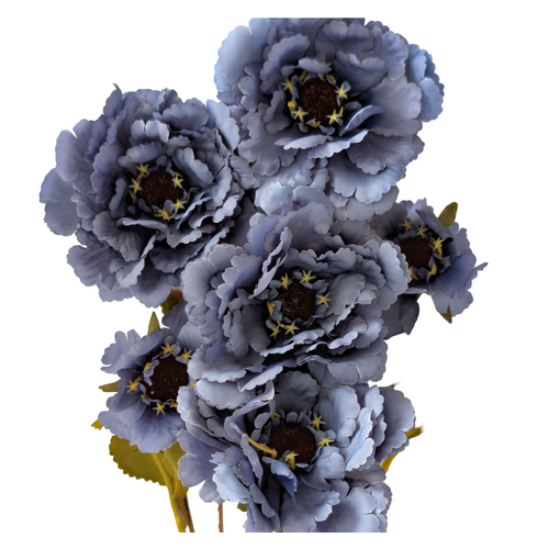 Large View 6 Head Peony 80cm Floral Stem - Dusty Blue