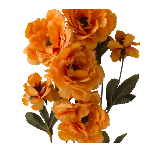 Large View 6 Head Peony 80cm Floral Stem - Autumn Orange