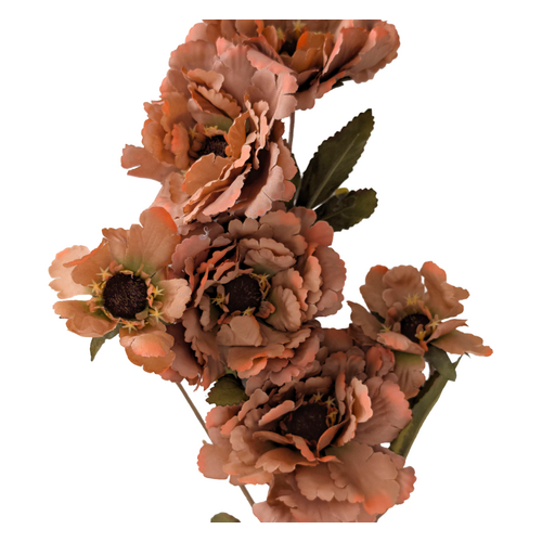 Large View 6 Head Peony 80cm Floral Stem - Autumn Coffee 