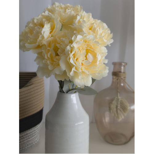 Large View 45cm Artificial Soft Yellow Peony Bouquet | 5 Large 10cm Flowers