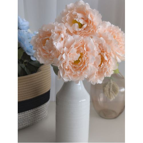 Large View 45cm Artificial Peachy Pink Peony Bouquet | 5 Large 10cm Flowers