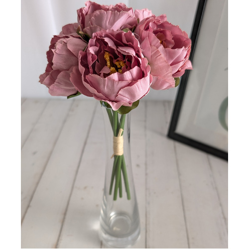 Large View 6 Head Small Artificial Dusty Pink Peony Bouquet | 6 x 5.5cm Flowers