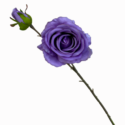 Large View 66cm Light Purple Artificial Rose Stem with Large Bloom and Bud