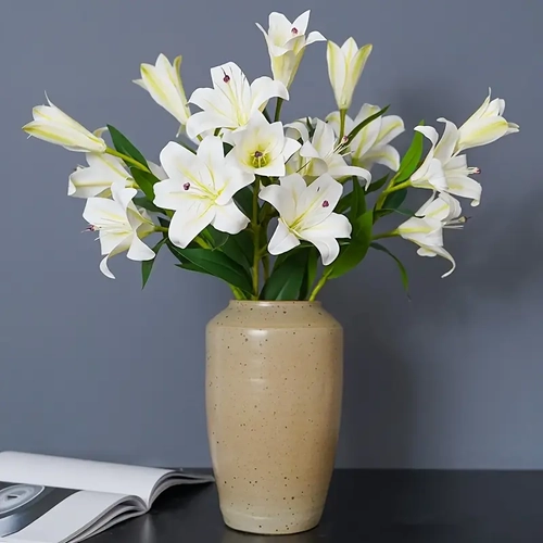 Large View 68cm White 3 Head Lily Stem