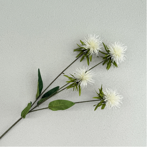 Large View 60cm White Globe Thistle Artificial Stem