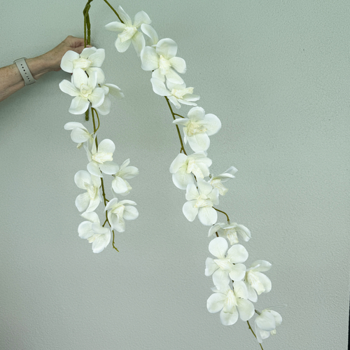 Large View 110cm Artificial Trailing Orchid Stem – White/Cream