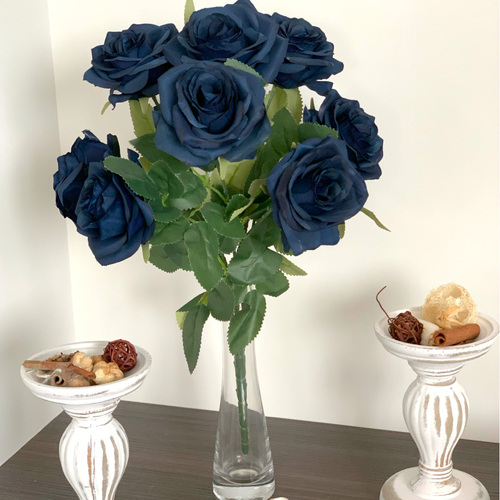 Large View 47cm - Deluxe 10 Head Rose Bush - Navy Blue