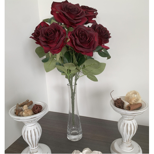 Large View 47cm - Deluxe 10 Head Rose Bush - Deep Burgundy