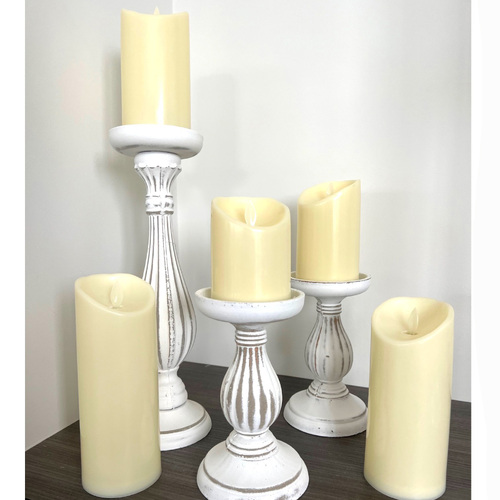 Large View 5pc Set of LED Pillar Candles - Flickering Flame