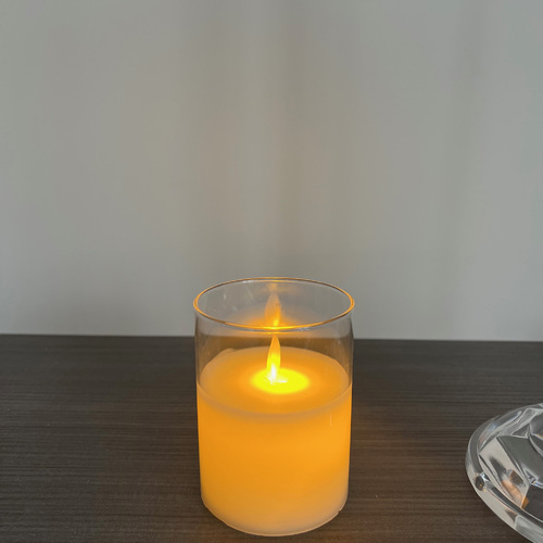 Large View 7.5x10cm LED Pillar Candle in Glass Vase - Flickering Flame