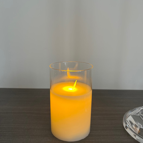 Large View 7.5x12.5cm LED Pillar Candle in Glass Vase - Flickering Flame