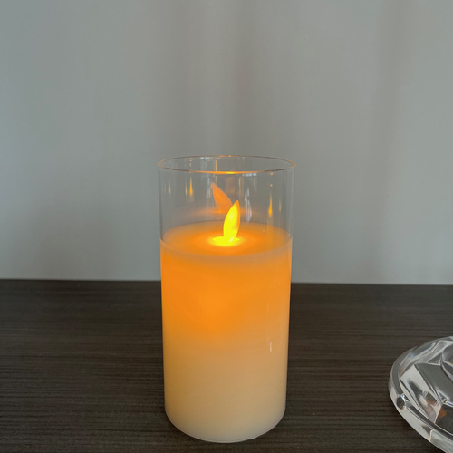 Large View 7.5x15cm LED Pillar Candle in Glass Vase - Flickering Flame