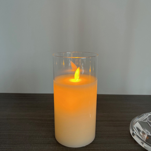 Large View 7.5x17.5cm LED Pillar Candle in Glass Vase - Flickering Flame