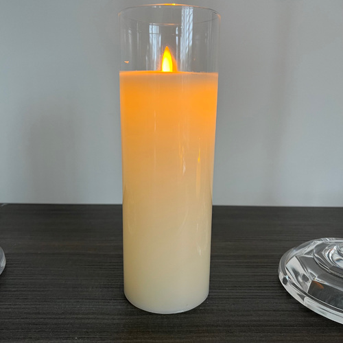 Large View 7.5x22.5cm LED Pillar Candle in Glass Vase - Flickering Flame