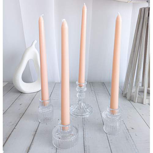 Large View 4pcs - 25cm Peachy Pink Wax (Taper) Dinner Candle Romantic Candlestick