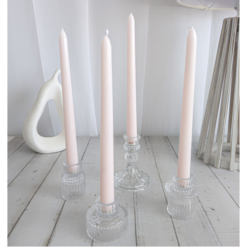 Large View 4pcs - 25cm Soft Pink Wax (Taper) Dinner Candle Romantic Candlestick