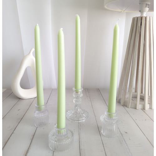 Large View 4pcs - 25cm Mint Green Wax (Taper) Dinner Candle Romantic Candlestick