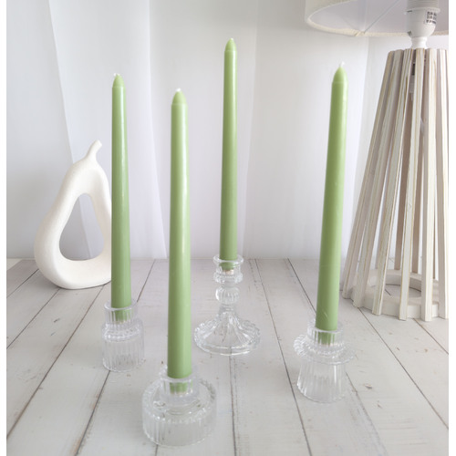 Large View 4pcs - 25cm Sage Green Wax (Taper) Dinner Candle Romantic Candlestick