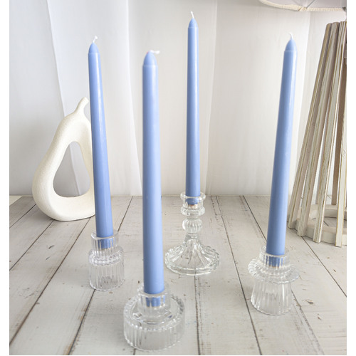 Large View 4pcs - 25cm Dusty Blue Wax (Taper) Dinner Candle Romantic Candlestick