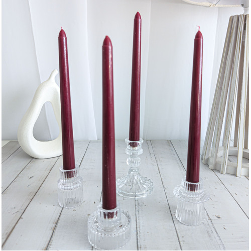 Large View 4pcs - 25cm Burgundy Wax (Taper) Dinner Candle Romantic Candlestick