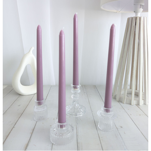 Large View 4pcs - 25cm Dusty Purple Wax (Taper) Dinner Candle Romantic Candlestick