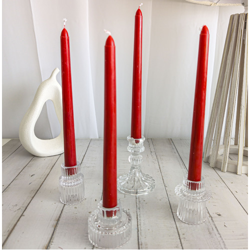 Large View 4pcs - 25cm Red Wax (Taper) Dinner Candle Romantic Candlestick