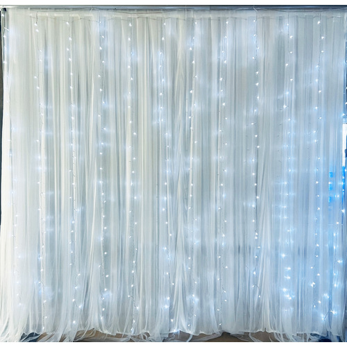 Large View 3x3m White LED Curtain Light - 12 drop