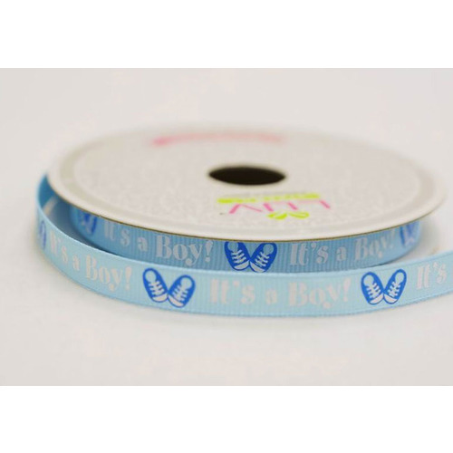 Large View It's a Boy Baby Shower Ribbon - 3/8inch x 10yards