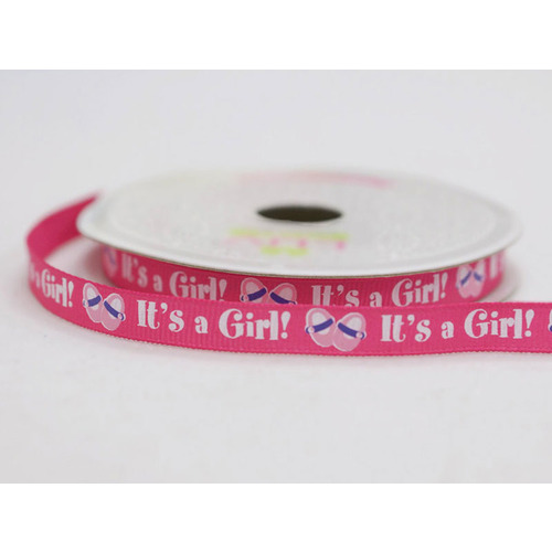 Large View It's a Girl Baby Shower Ribbon - 3/8inch x 10yards