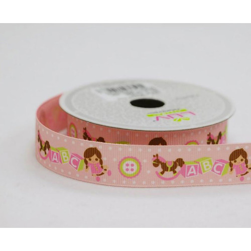 Large View My First ABC - 7/8 x 10yards Baby Shower Ribbon Pink