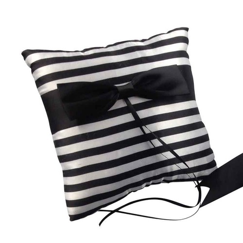 Large View Ring Pillow - Black/White Satin Stipe