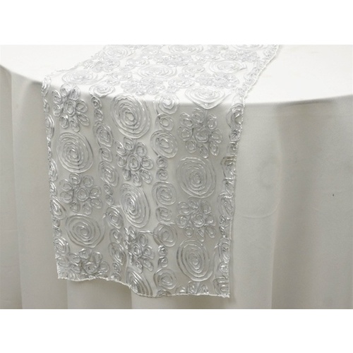 Large View COUTURE Tulle Satin Table Runner - Silver