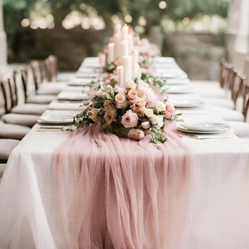 Large View Extra Long 4m Soft Pink Cheesecloth Table Runner 90x400cm