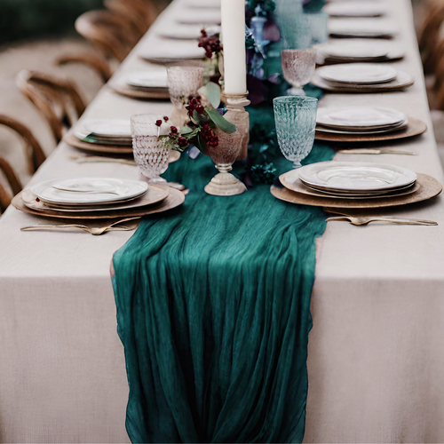 Large View Extra Long 4m Teal Cheesecloth Table Runner 90x400cm