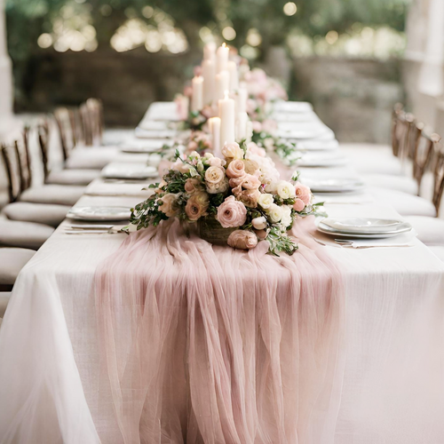 Large View Extra Long 4m Mauve Pink Cheesecloth Table Runner 90x400cm