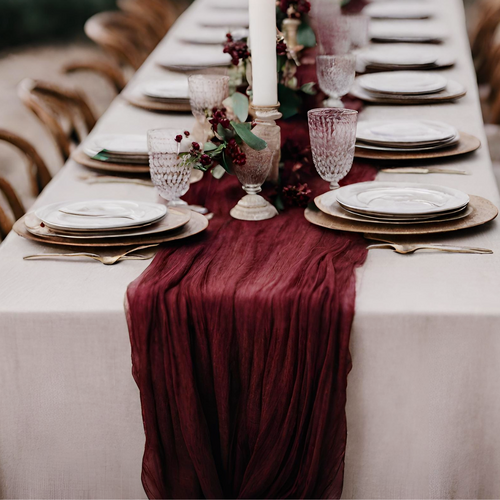 Large View Extra Long 4m Burgundy Cheesecloth Table Runner  90x400cm