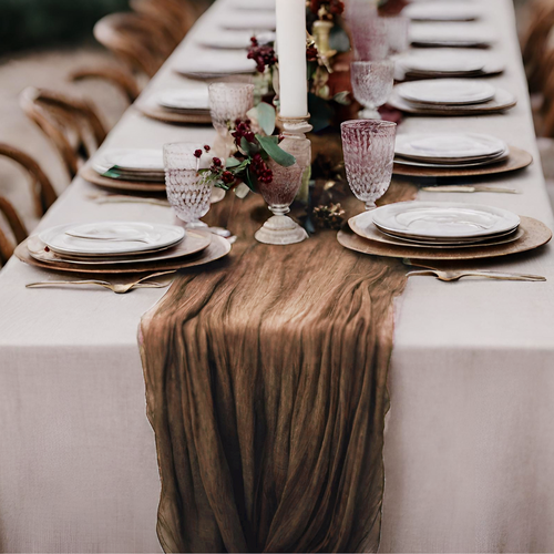 Large View Extra Long 4m Light Brown Cheesecloth Table Runner 90x400cm