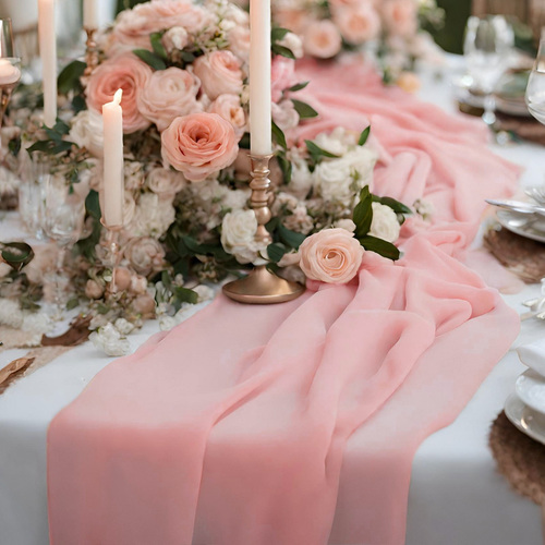 Large View Pink Chiffon 70cm x 4m Table Runner