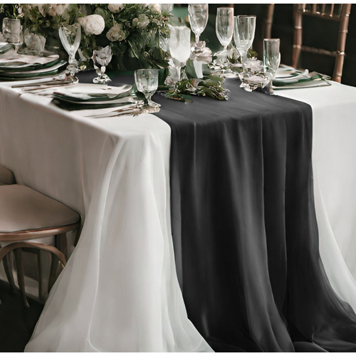 Large View Black 70cm x 4m Chiffon Table Runner